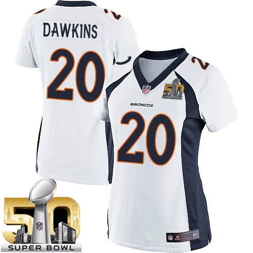 Women's Elite Brian Dawkins Super Bowl L Nike Jersey White Road - #20 NFL Denver Broncos